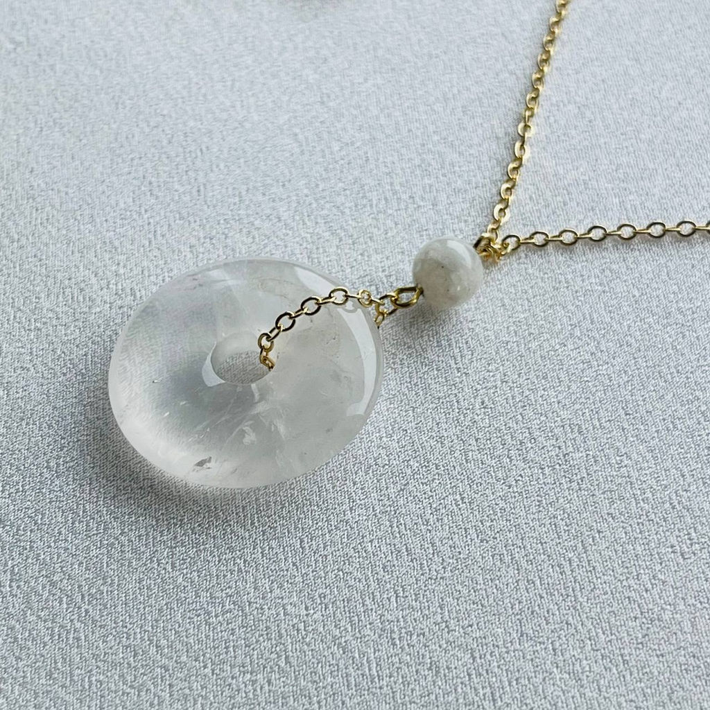 Кулон на цепочке из Горного Хрусталя и Лунного камня 50 см +