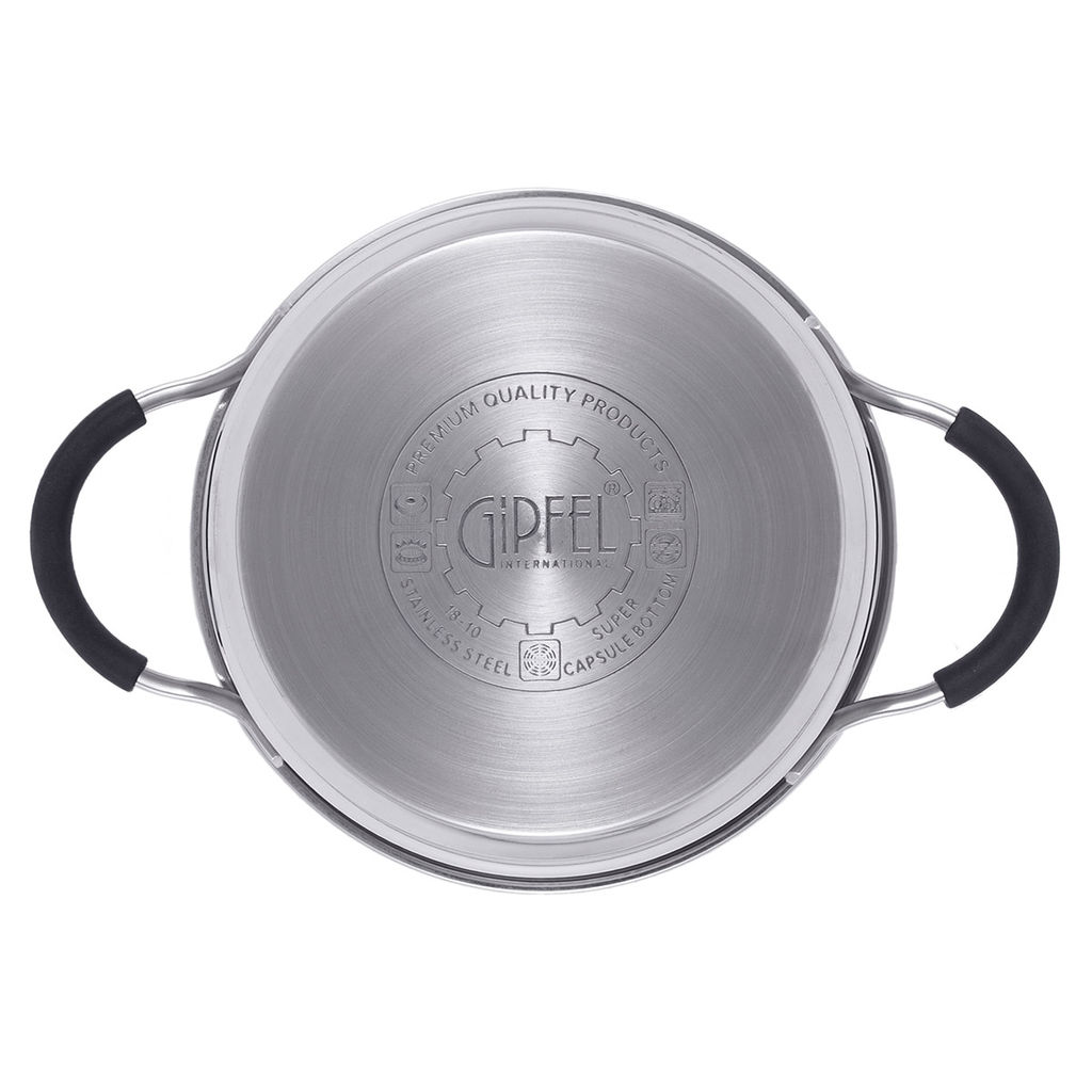 1732 GIPFEL Кастрюля METROPOLE 16x7,5см/1,5л со стеклянной крышкой, с индукционным капсульным дном. Материал: нерж. сталь 18/10, силикон. Толщина: 0,6мм  фото 5