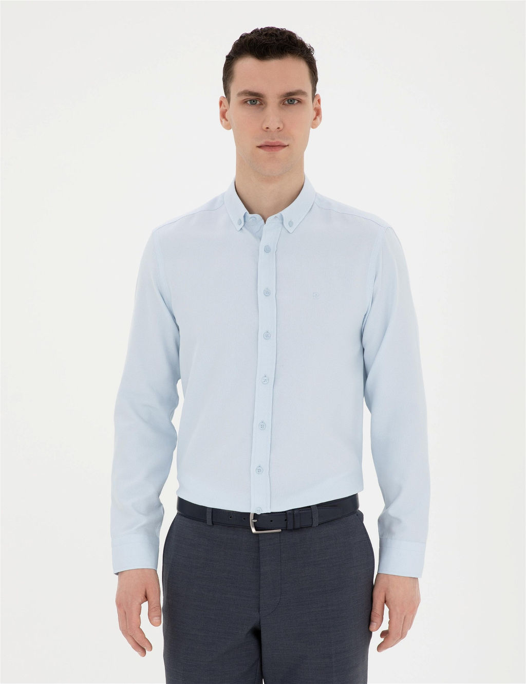 A__k Oxford Mavi Slim Fit Uzun Kollu G_mlek