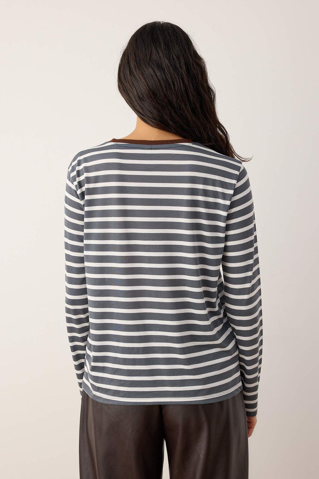 TRENDYOLMILLA Kahverengi-Tas Cizgili Yakas? Renkli Ribanal? Cizgili Basic Orme T-shirt TWOAW23TS00026  фото 11