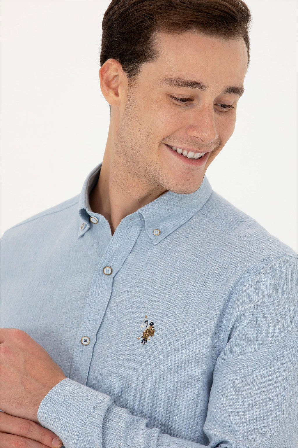 Мужская голубая базовая рубашка с длинным рукавом - U.s. polo assn фото 2