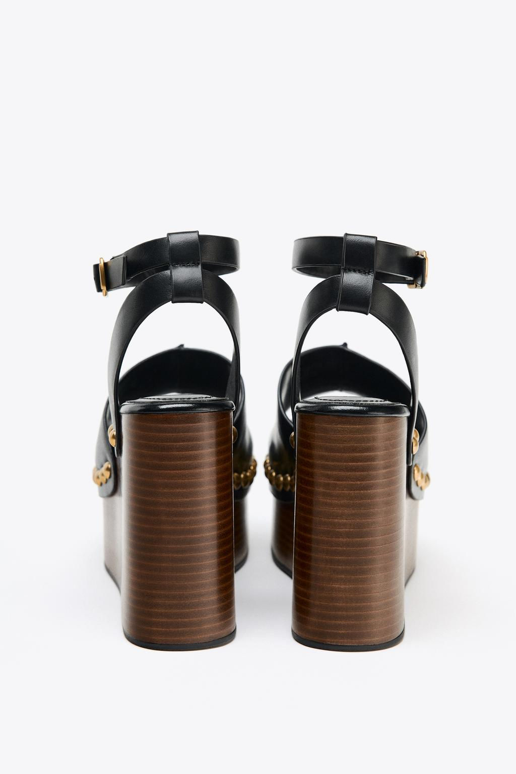 LEATHER WEDGE SANDALS WITH STUDS - Zara фото 11