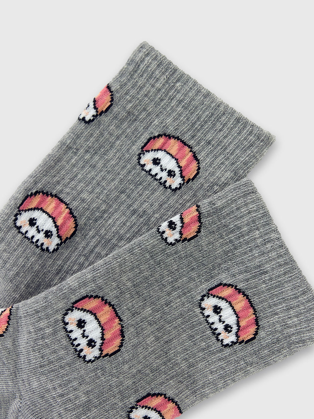 Цена за 5 пар! Носки унисекс серые с рисунком в виде сашими серый меланж 559U-2816