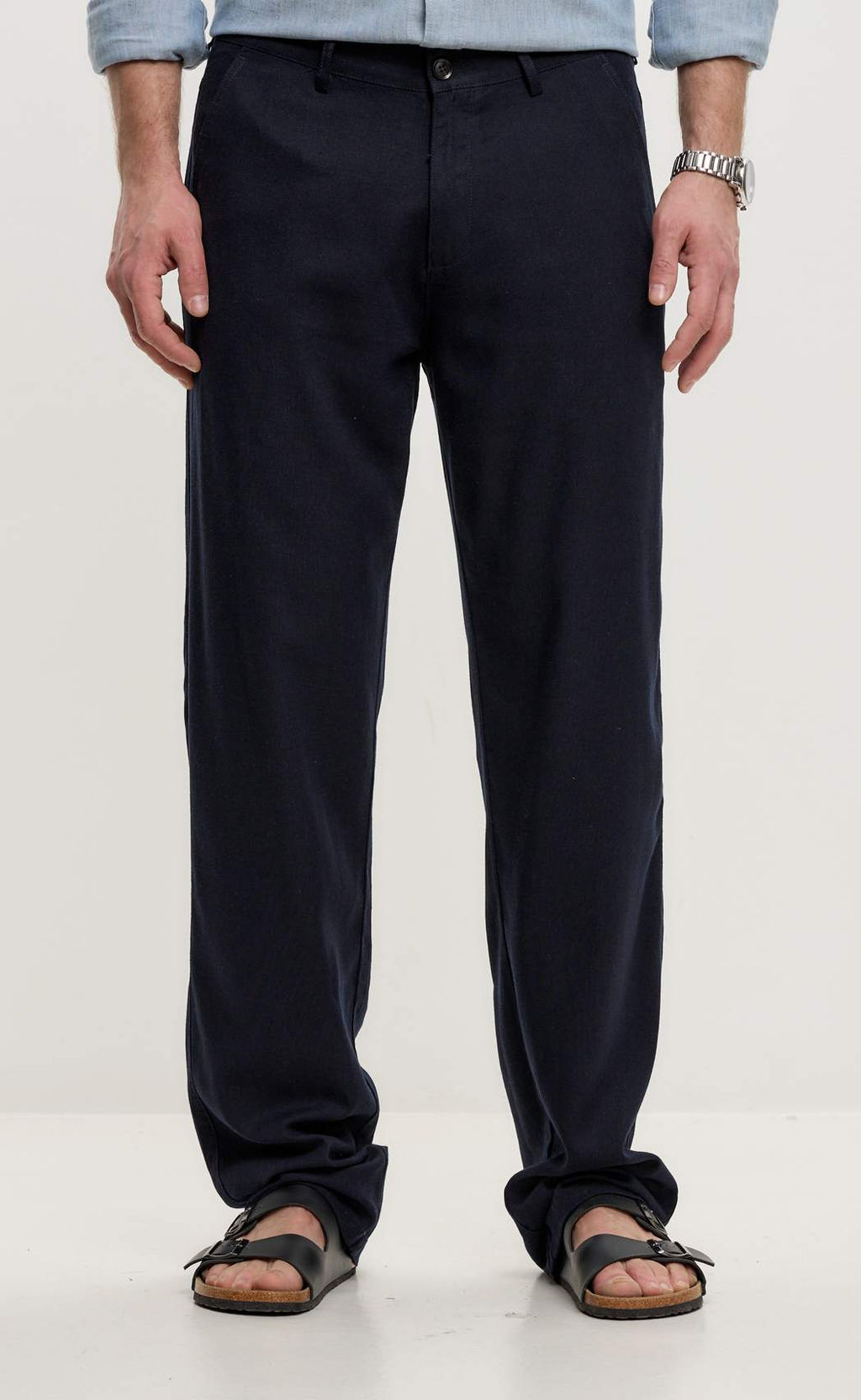 Брюки лен F511-0851 navy