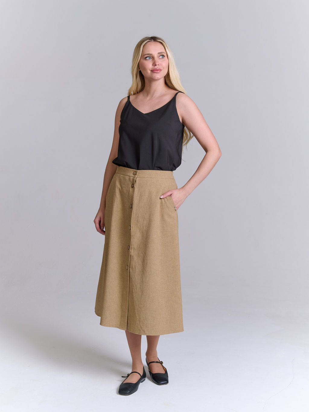 Льняная юбка с резинками по бокам Лен-40% Вискоза-30% ПЭ-30%