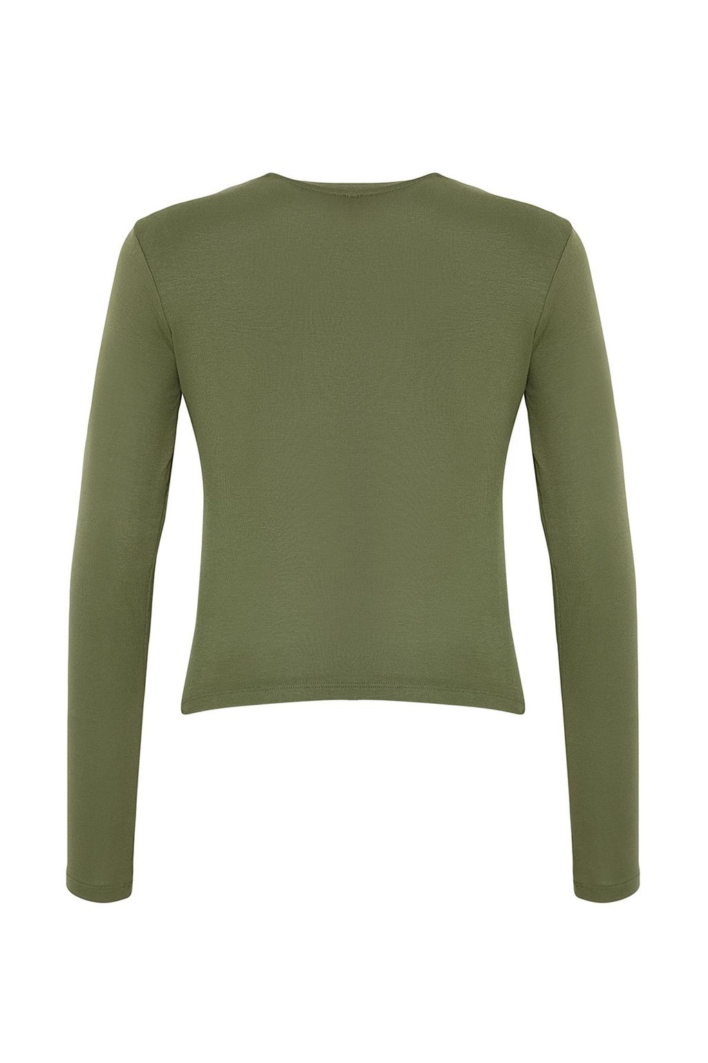 Haki Premium Viskon Bisiklet Yaka Crop Esnek Orme Bluz TWOAW24BZ00116