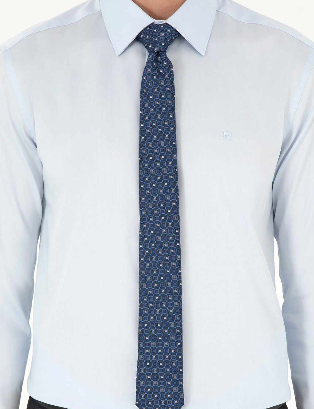 A__k Mavi %100 Pamuk Parlak Saten Slim Fit Uzun Kollu Basic G_mlek