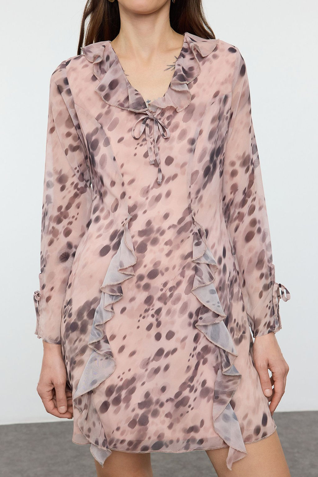 Cok Renkli Puantiyeli A Kesim Mini Dokuma Elbise TWOAW25EL00578 - Trendyolmilla фото 3