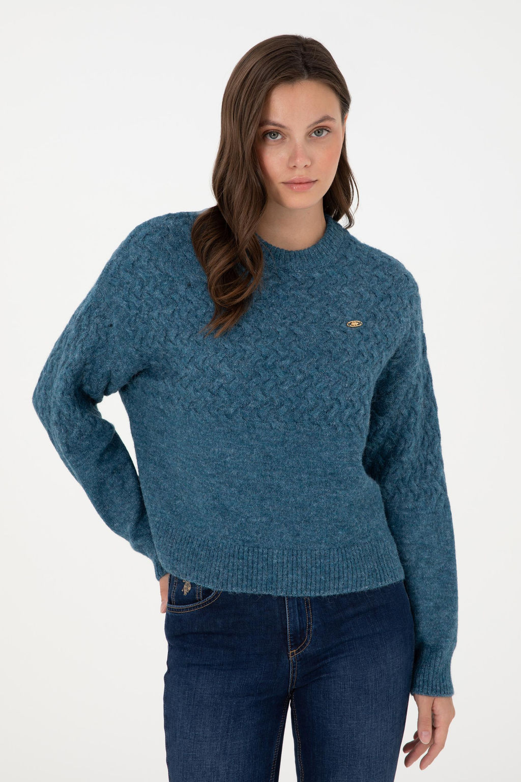 Женский свитер с круглым вырезом цвета индиго меланжевого цвета Неожиданная скидка в корзине - U.s. polo assn фото 3
