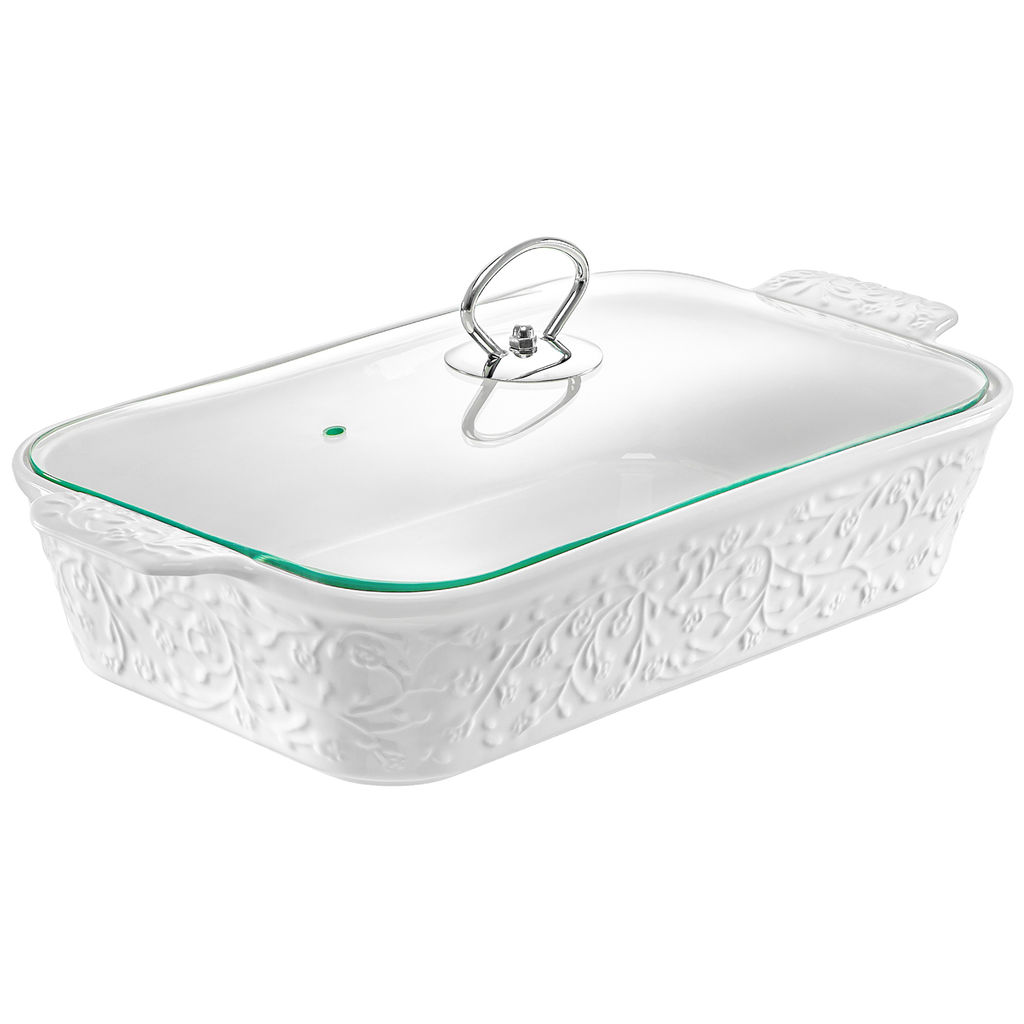 Блюдо д/запекания и сервировки 2,5 л 36,5*19,5*13,5 см "Веточки-цветочки"+ стеклянная крышка