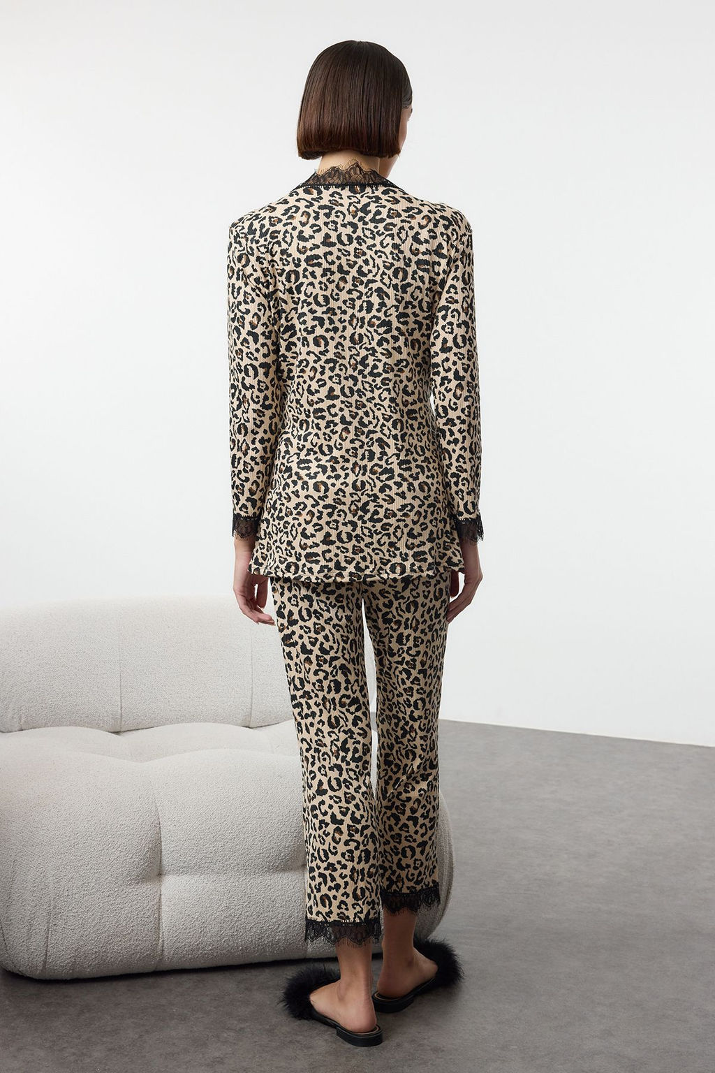 Trendyolmilla Leopar 3lu Paket Baglama ve Dantelli Ip Ask?l? Fitilli Orme Pijama Tak?m? THMAW25PT00214  фото 5