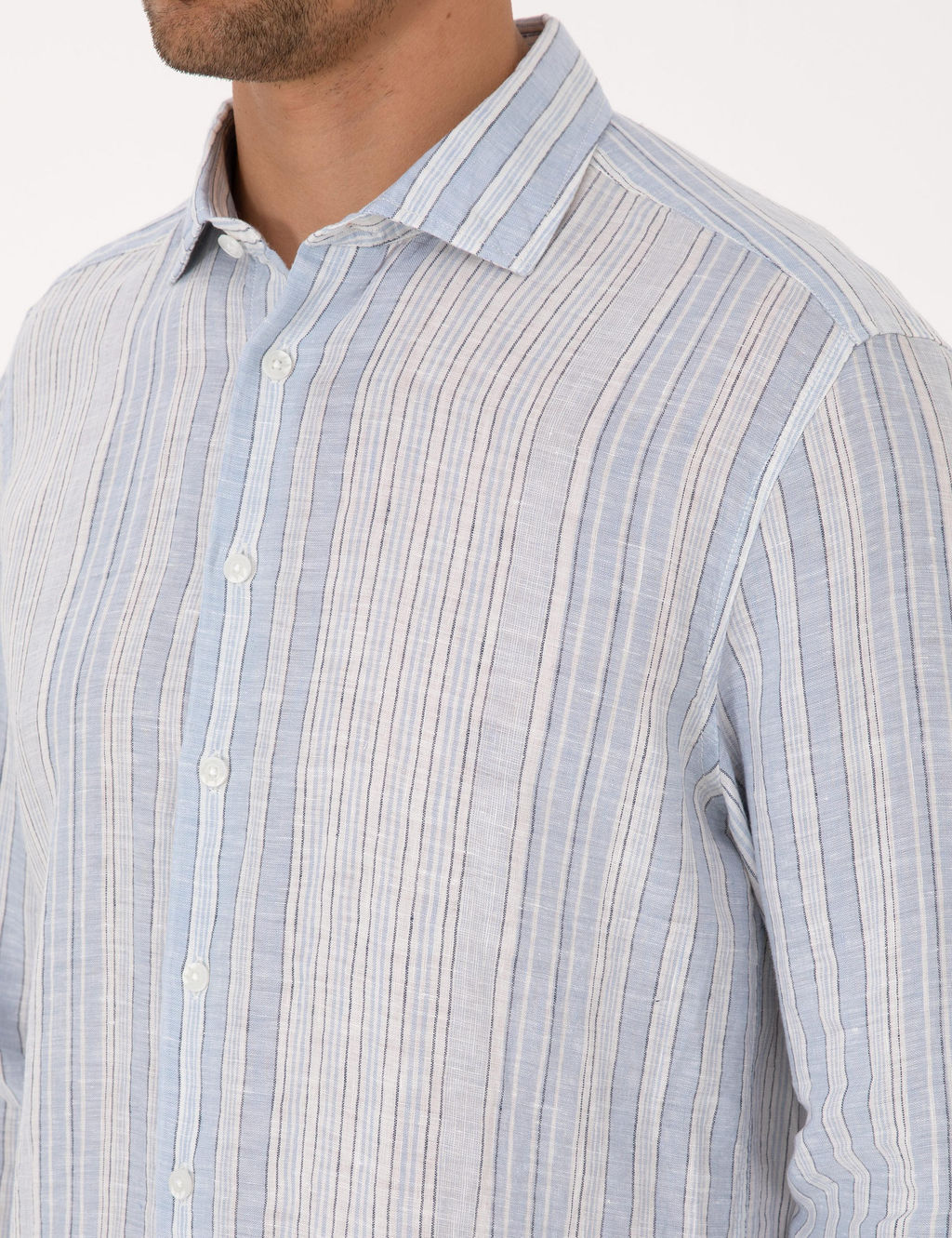 A__k Mavi % 100 Keten Uzun Kollu G_mlek - Pierre cardin фото 7