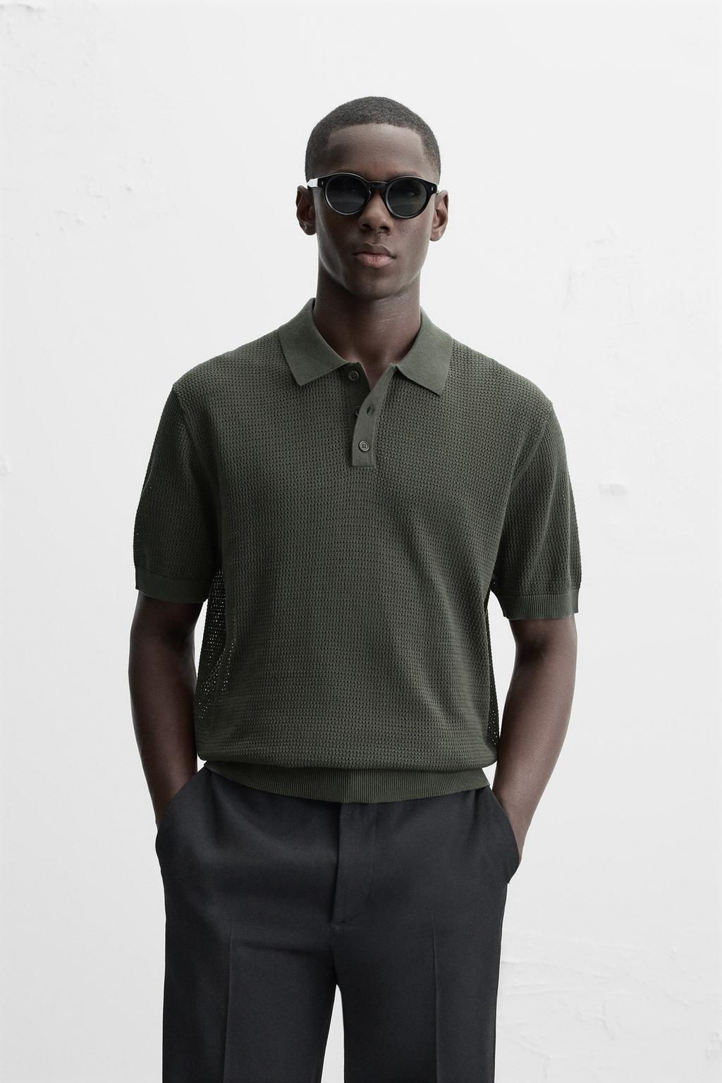 PERFORATED TEXTURED KNIT POLO SHIRT - Zara фото 2
