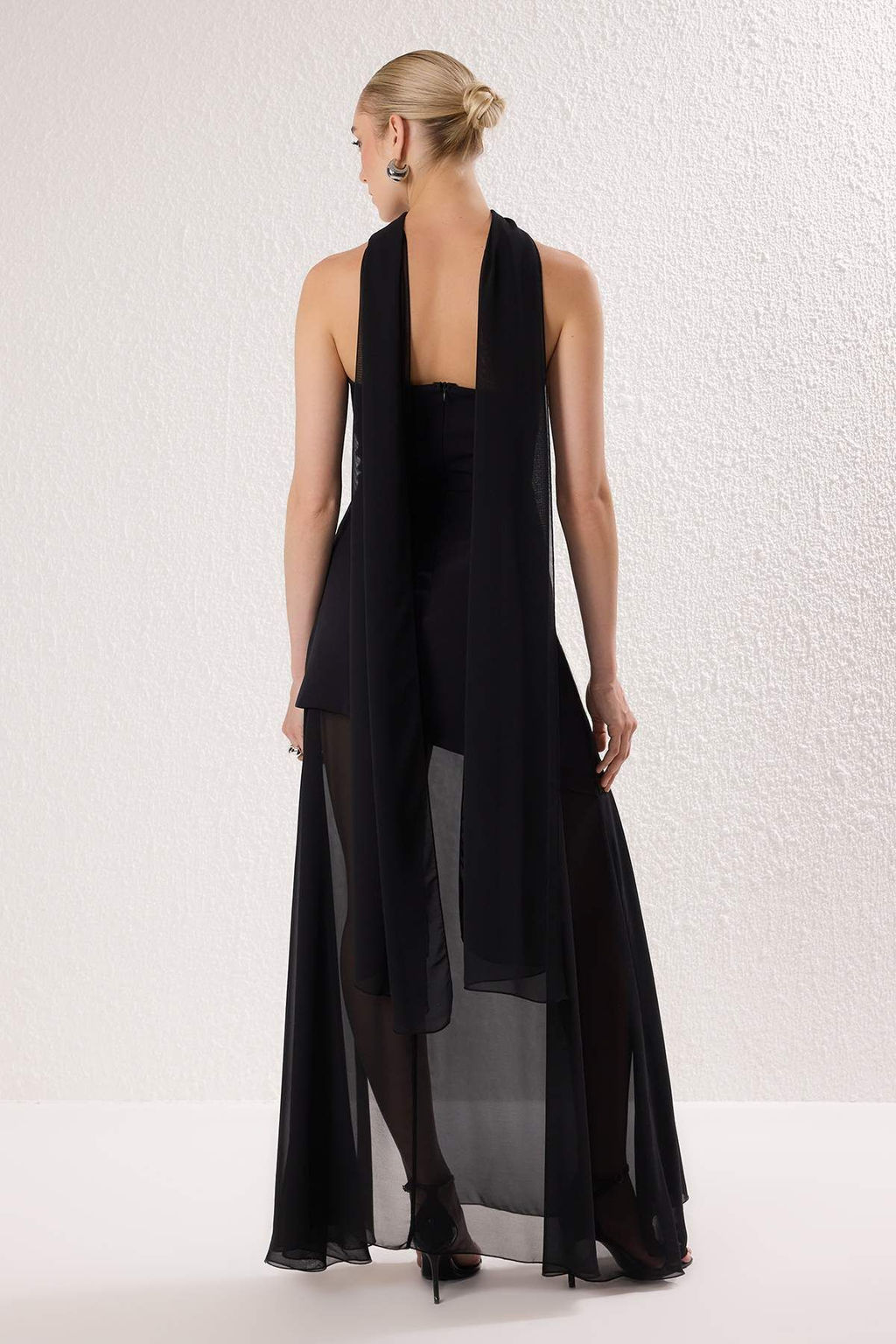 Siyah Sal Detayl? Dokuma Maxi Abiye & Mezuniyet Elbisesi TPRSS25AE00188