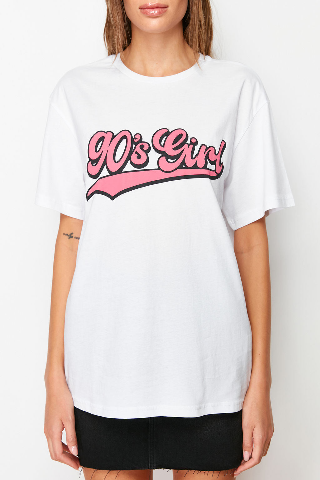 TRENDYOLMILLA Lacivert Bask?l? Oversize/Genis Kal?p Dik Yaka Orme T-Shirt TWOSS23TS00373  фото 6