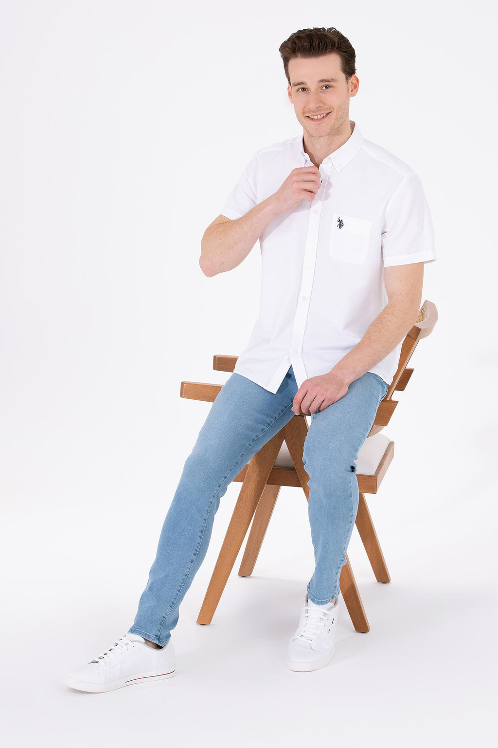 Мужская белая рубашка для рубашки с коротким рубашкой. - U.s. polo assn фото 4