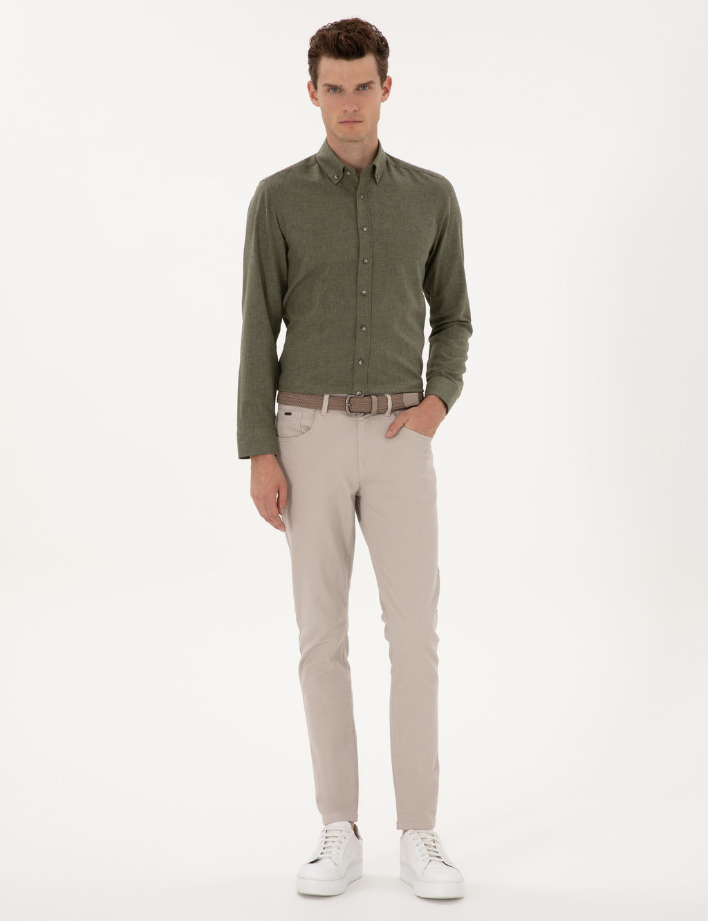 Haki Flanel Dokulu Slim Fit Uzun Kollu G_mlek - Pierre cardin фото 4