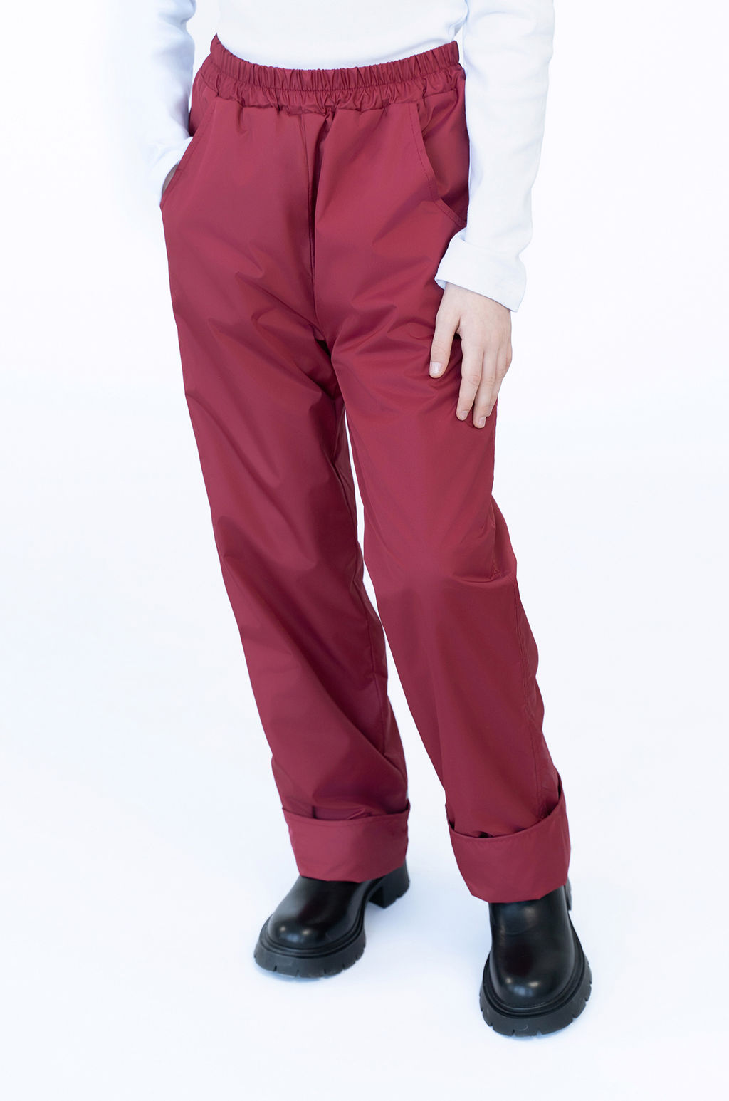 Брюки на поясе демисезонные бордовые