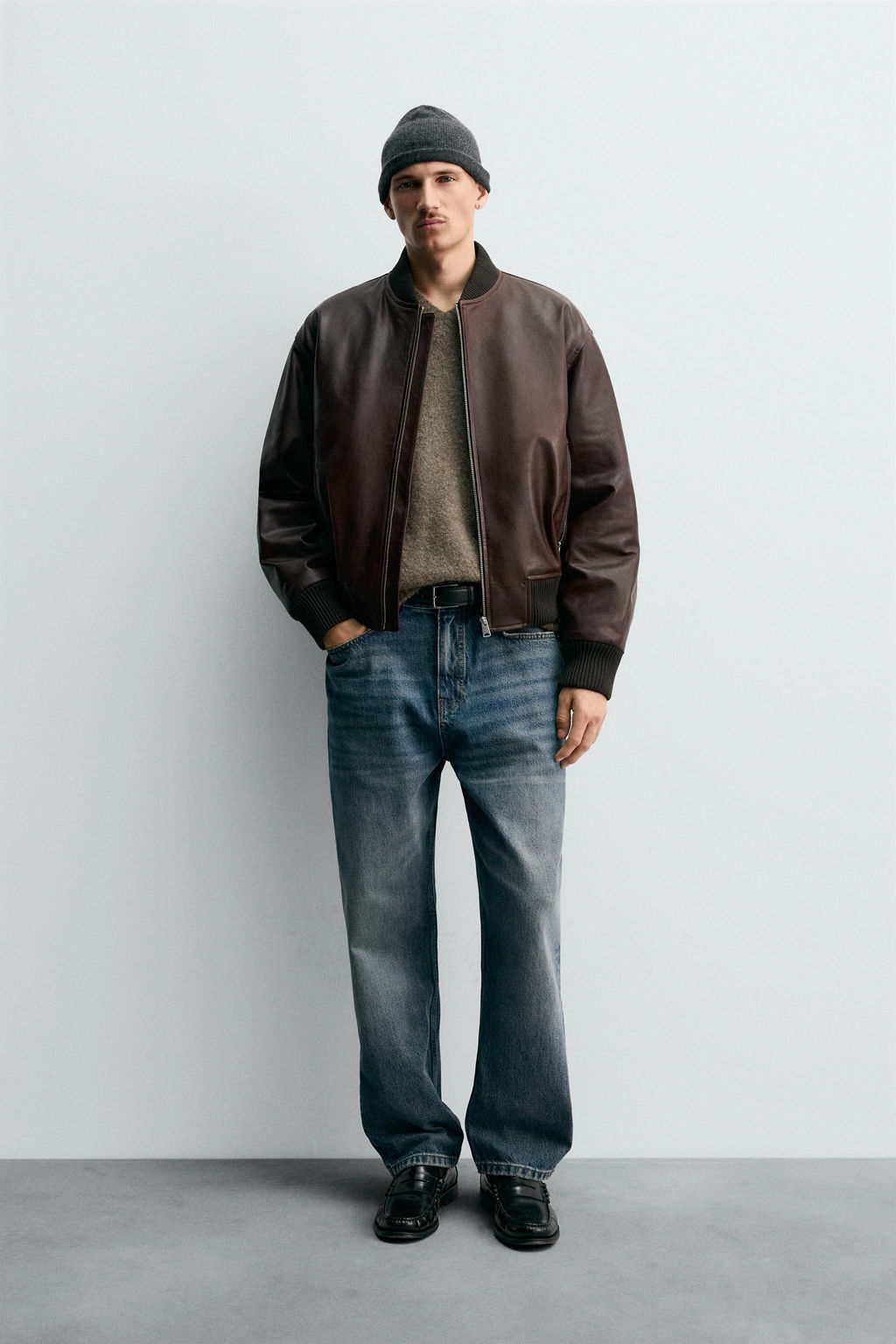 WAXED LEATHER BOMBER JACKET