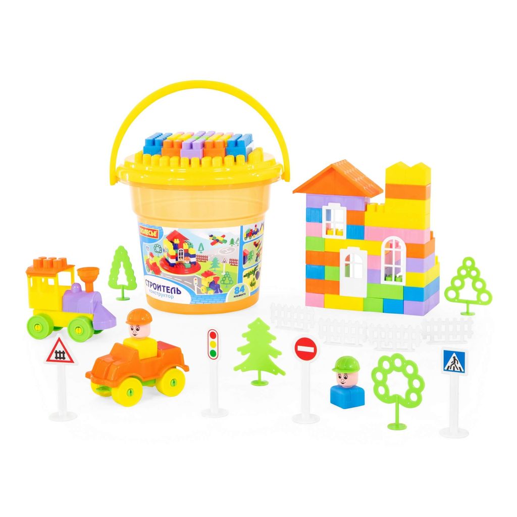 Конструктор Строитель (84 элемента) (в ведре Макси с крышкой) - Полесье фото 5