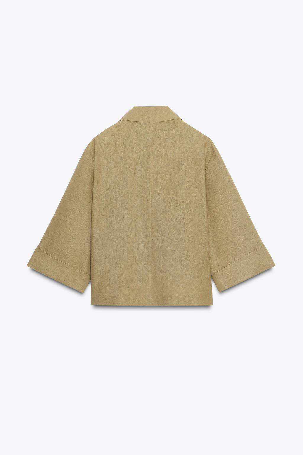CROPPED DOUBLE-BREASTED LINEN BLEND BLAZER - Zara фото 3