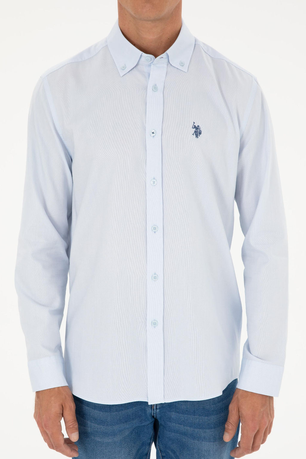 U. S. Polo Assn / Мужская голубая базовая рубашка с длинным рукавом - U.s. polo assn фото 6