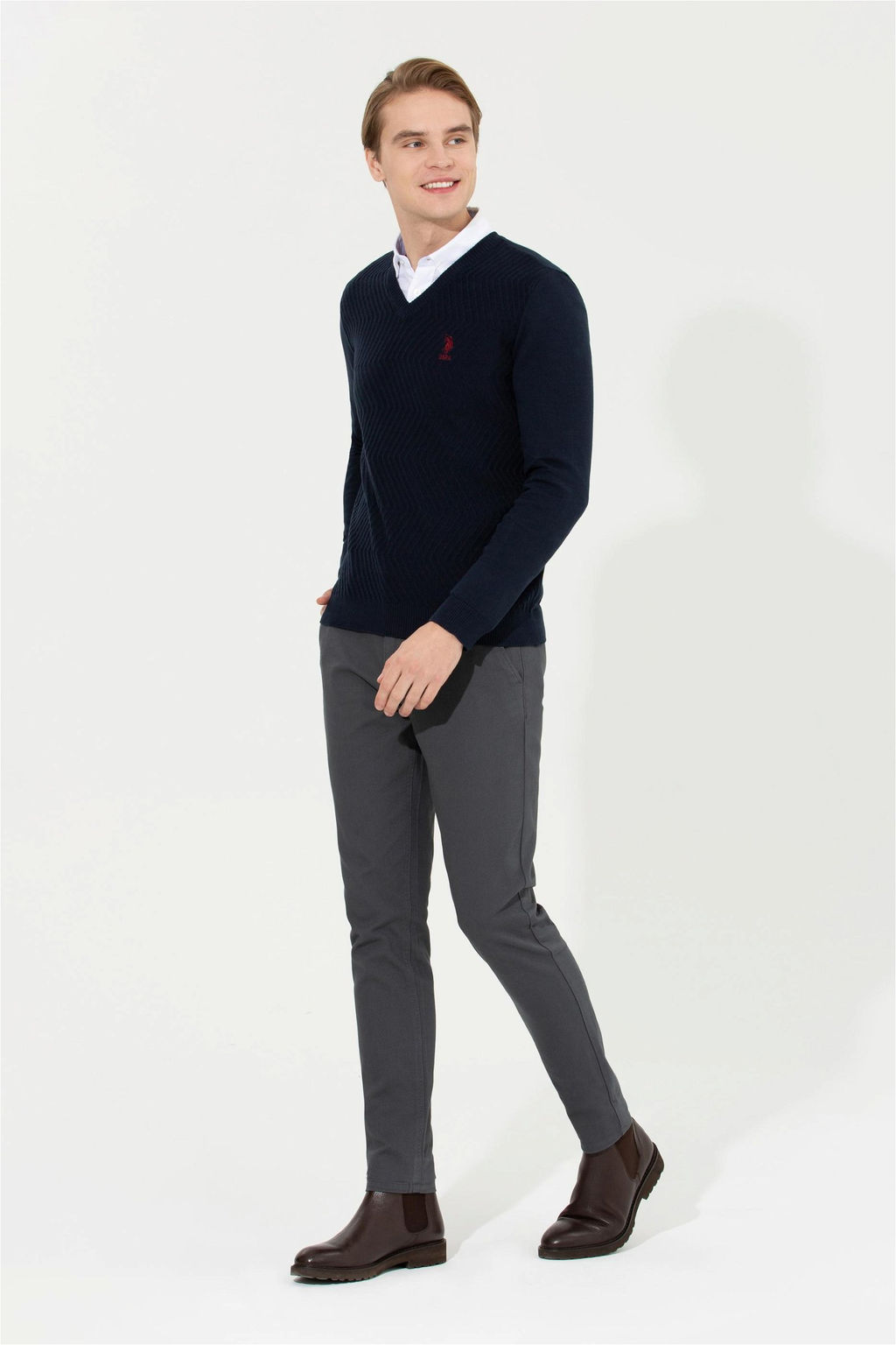 U. S. Polo Assn Мужской темно-синий трикотажный свитер с v-образным вырезом - U.s. polo assn фото 10
