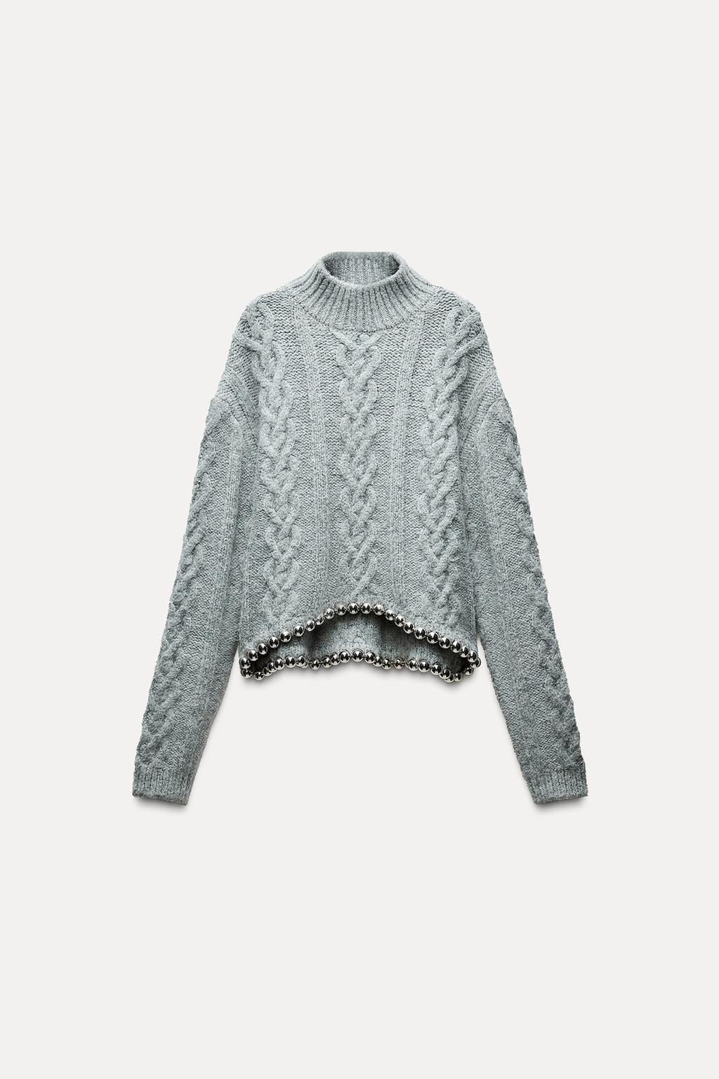 CABLE-KNIT SWEATER WITH BEADS - Zara фото 4