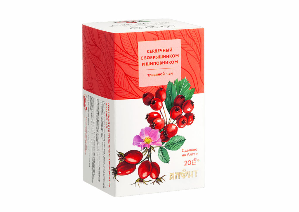 Травяной чай "Сердечный с боярышником и шиповником", 40 г (20 ф/п по 2 г) Алфит 8584