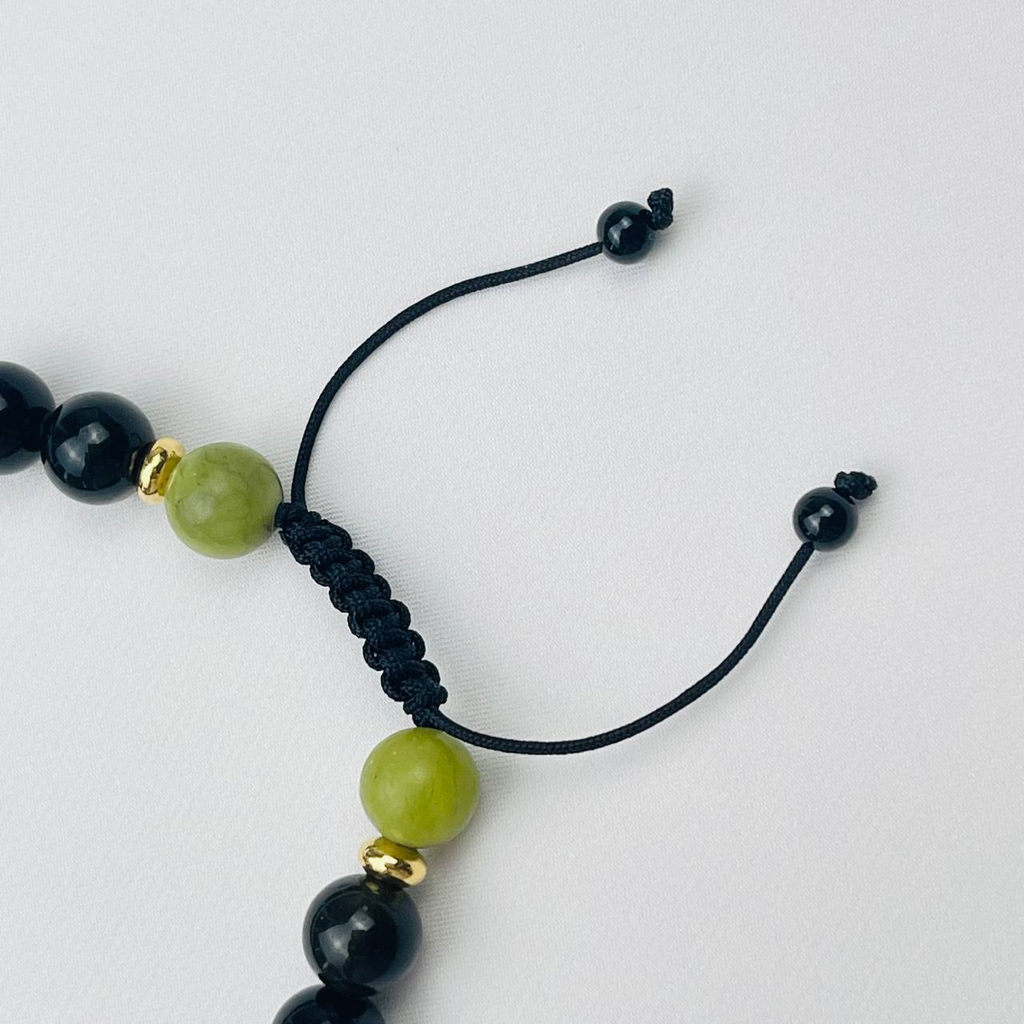 Браслет регулируемый из золотистого Обсидиана и Везувиана от 20 см