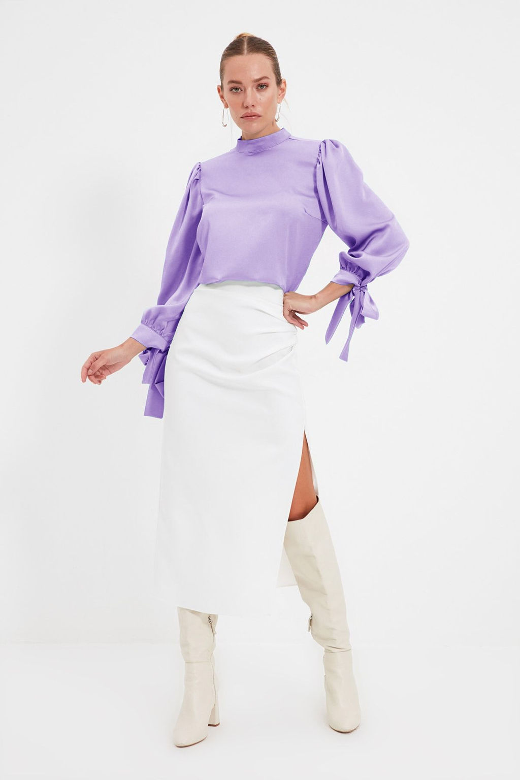 Lila Baglama Detayl? Dokuma Dokuma Bluz TOFAW19FG0082