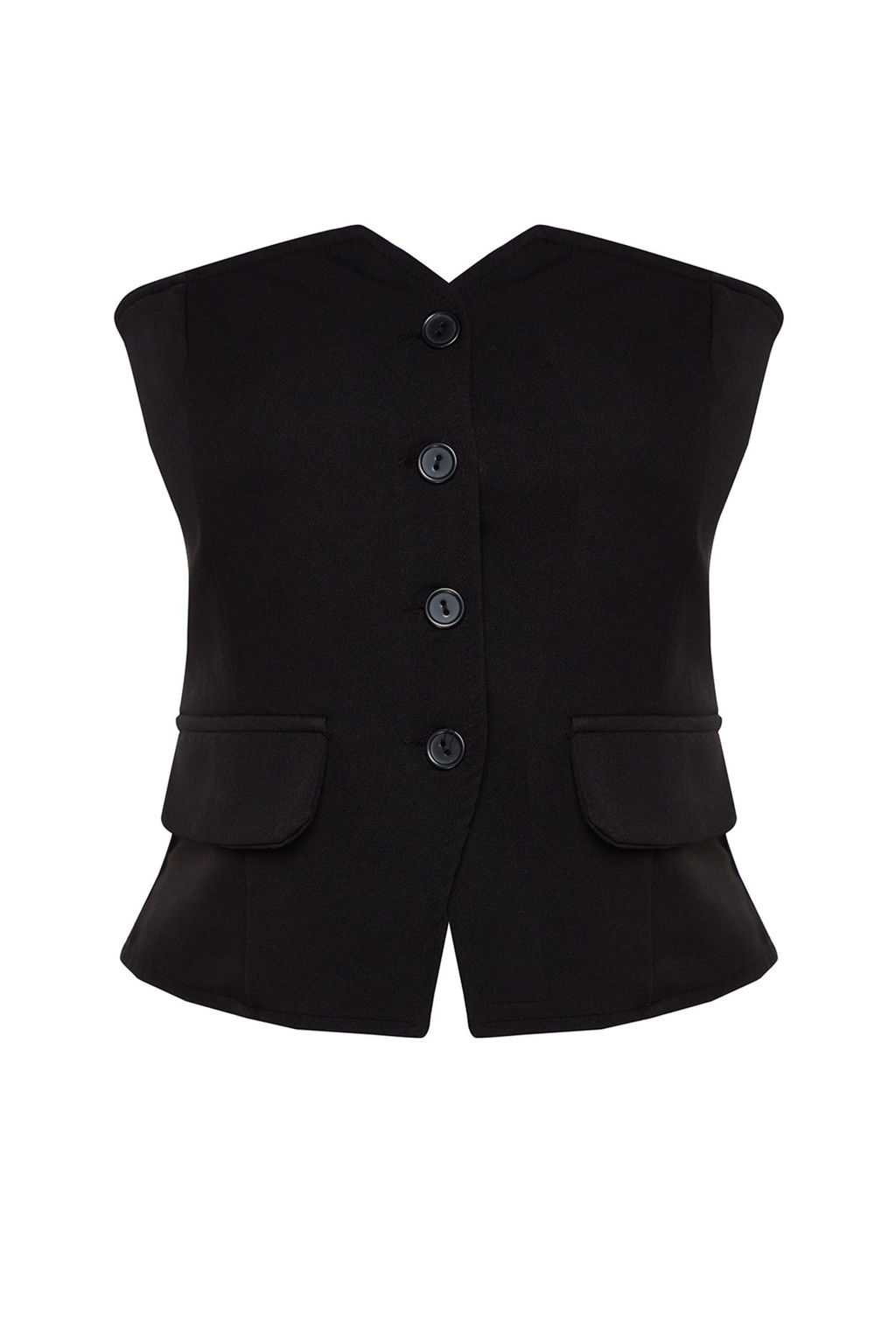 Siyah Slim Fit Straplez Crop Dokuma Yelek TWOAW24YE00034