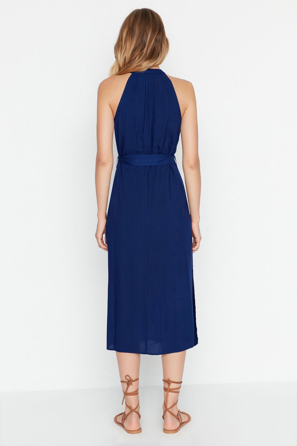 Lacivert Kusakl? Hakim Yaka Midi Dokuma Gomlek Elbise TWOSS19XM0112 - Trendyolmilla фото 5