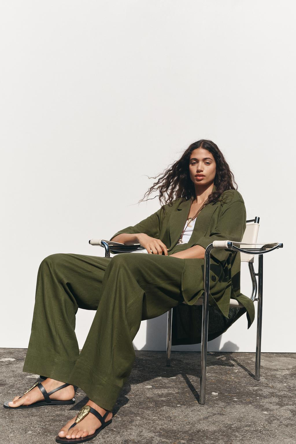 WIDE-LEG LINEN-BLEND TROUSERS - Zara фото 16