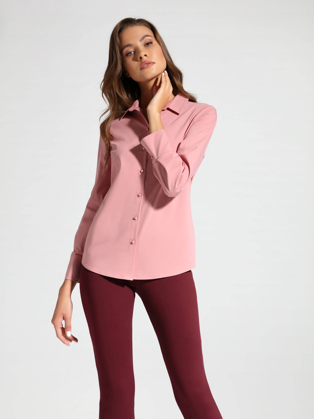 CONTE Однотонная хлопковая рубашка с декоративными пуговицами LBL 1041 dusty rose