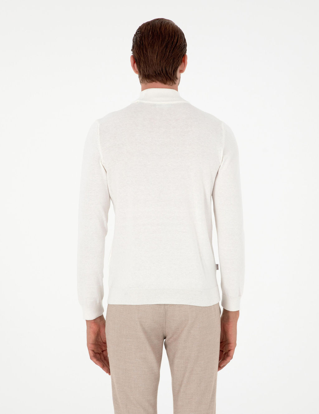 Ekru Slim Fit Yar_m Bal_k__ Yaka Basic Triko Kazak