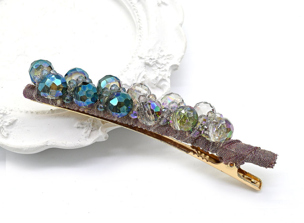 Заколки для волос с камнями 15*80мм, цвет хамелеон