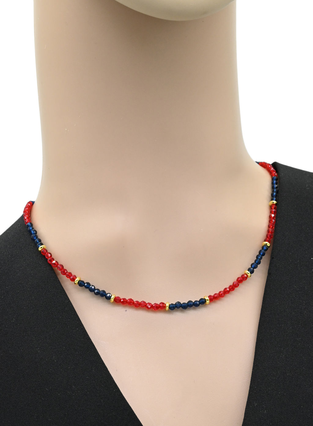 Чокер на шею из циркона шарик 3мм цв.красный, синий, 40см