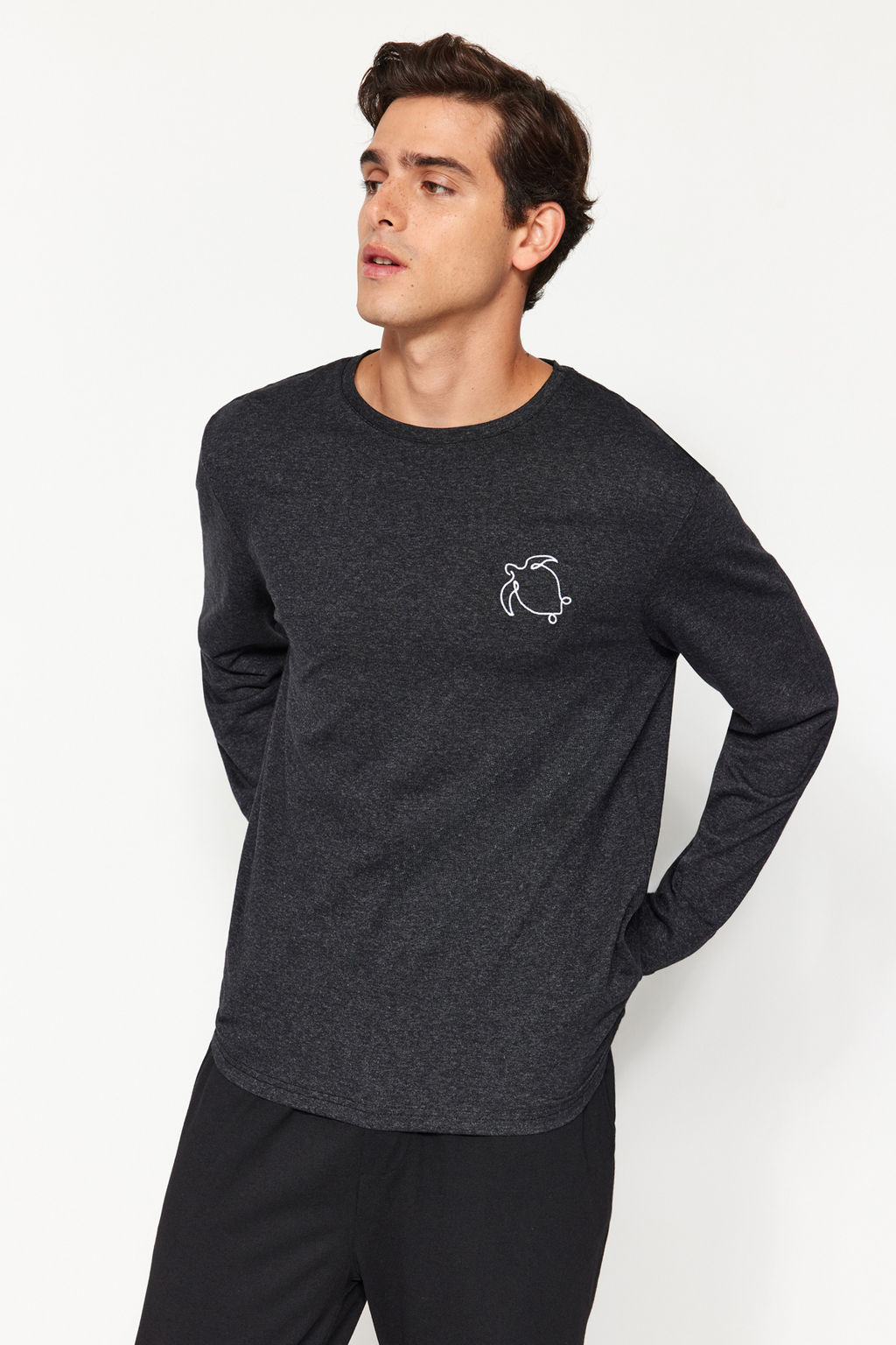 TRENDYOL MAN Erkek Antrasit Regular Fit Bask?l? Orme Pijama Tak?m? TMNAW24PT00038 - Trendyolmilla фото 2