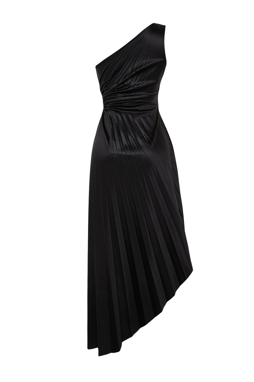 TRENDYOLMILLA Ac?k Yesil Asimetrik Pilise Detayl? Orme Saten S?k Abiye Elbise TPRSS23EL00557