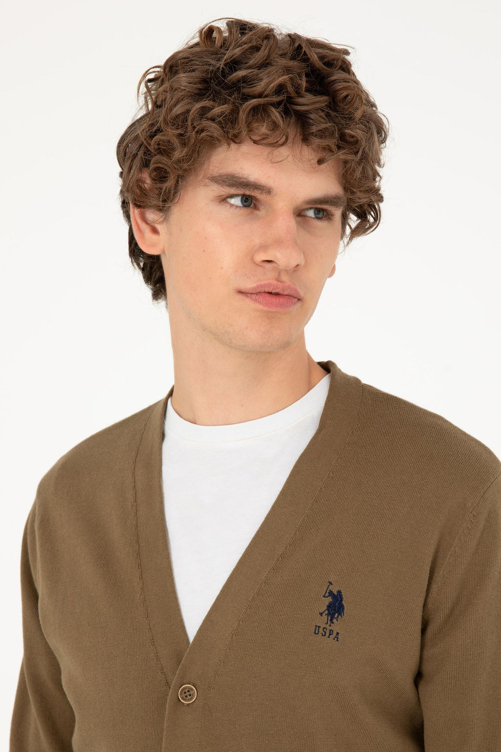 Мужской базовый трикотажный кардиган цвета хаки - U.s. polo assn фото 9