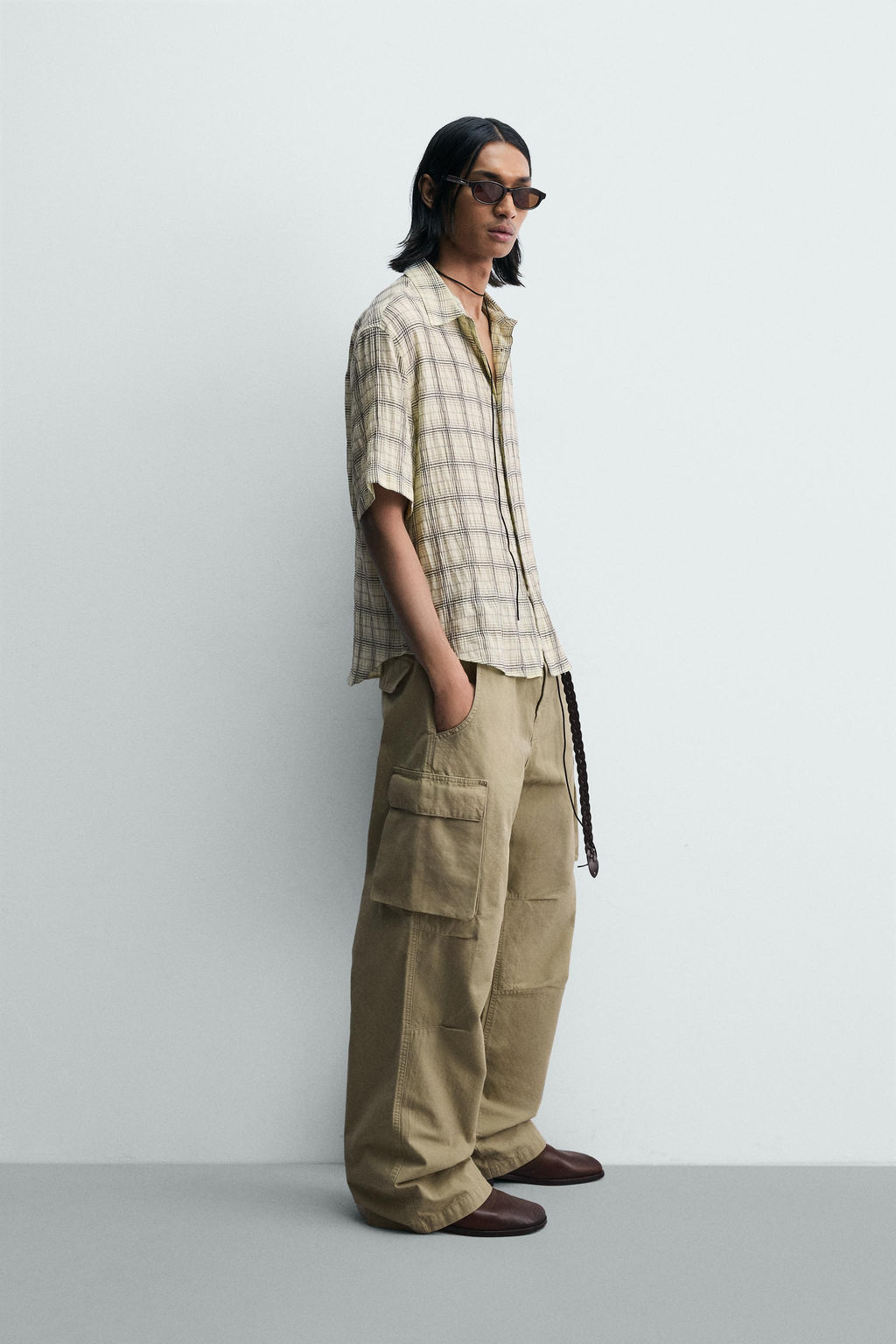 CAMISA RELAXED FIT JACQUARD CUADROS / Amarillo pastel - Zara фото 4