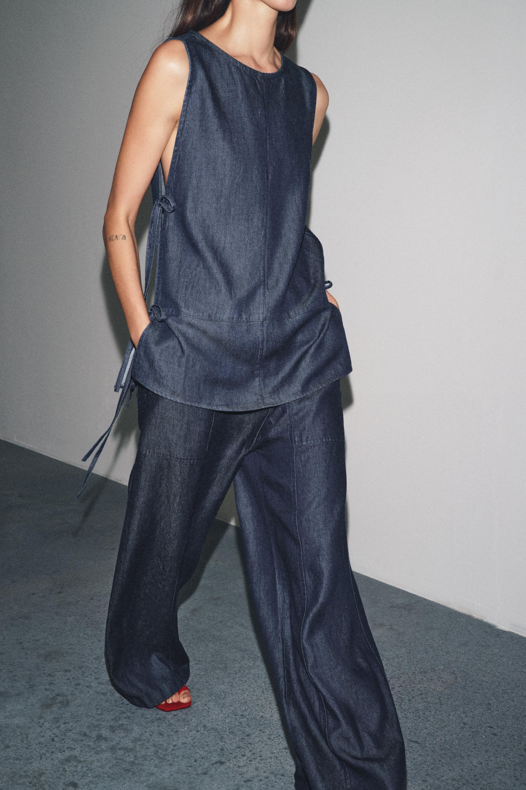 ZW COLLECTION DENIM TIE TOP - Zara фото 19