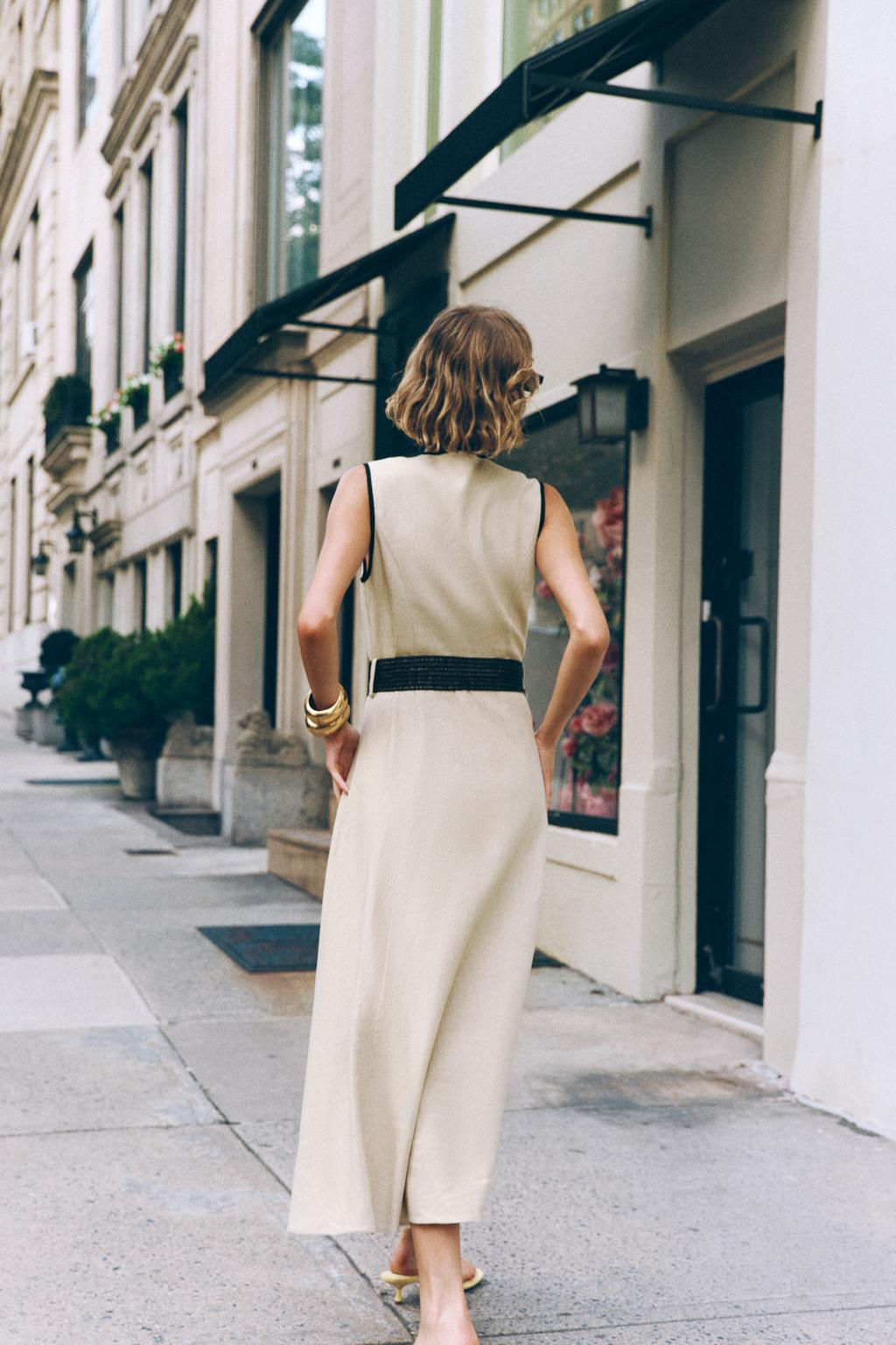 LINEN BLEND MIDI DRESS WITH BELT - Zara фото 3