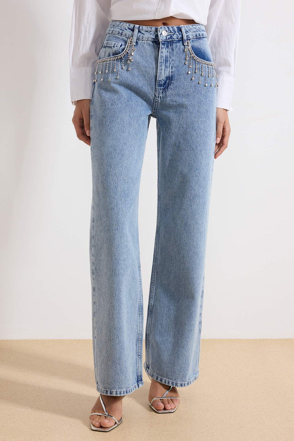 Mavi Tasl? Aksesuar Detayl? Yuksek Bel Wide Leg Jeans TWOSS23JE00204 - Trendyolmilla фото 10