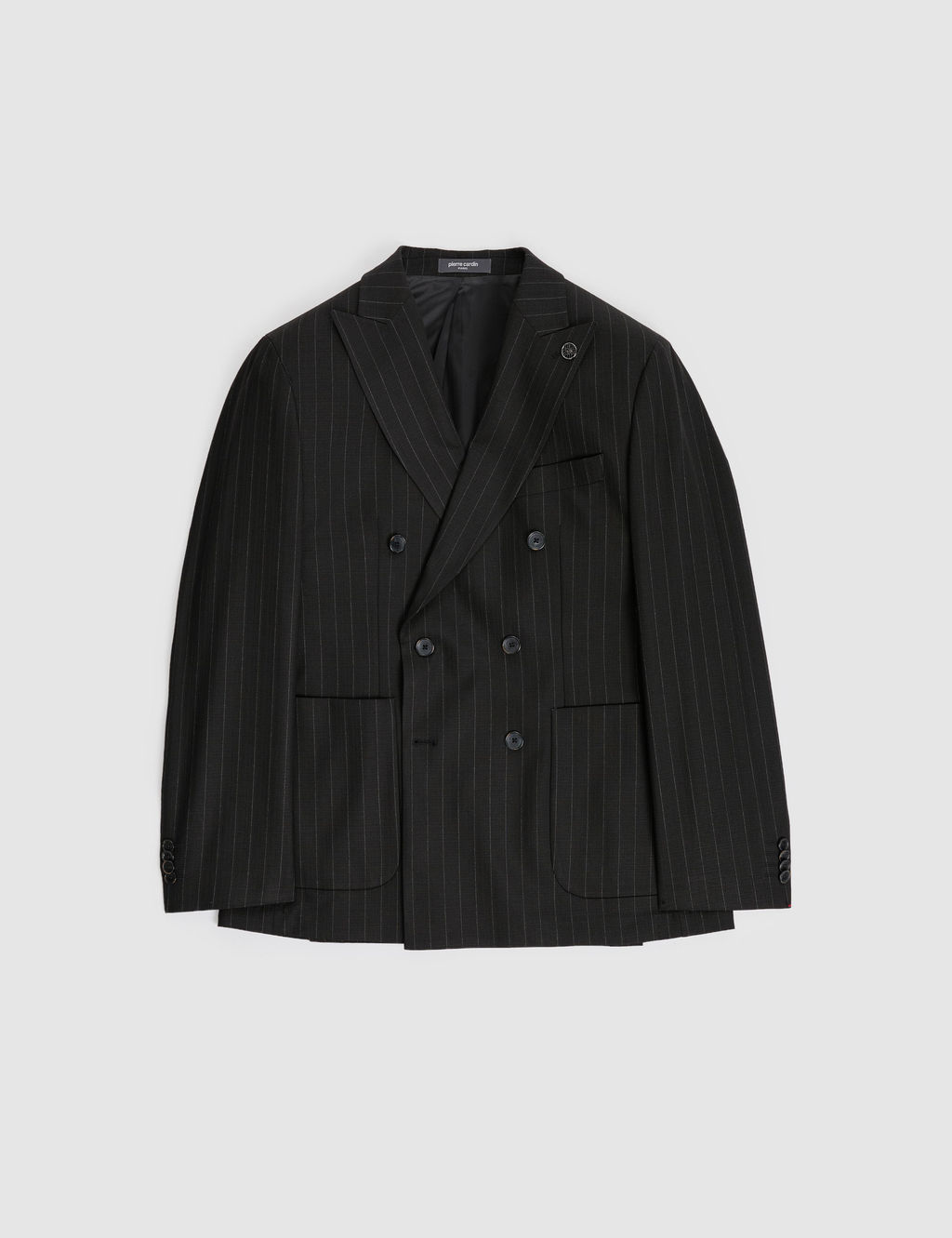 Siyah Ex. Slim Fit _izgili Kruvaze Tak_m Elbise