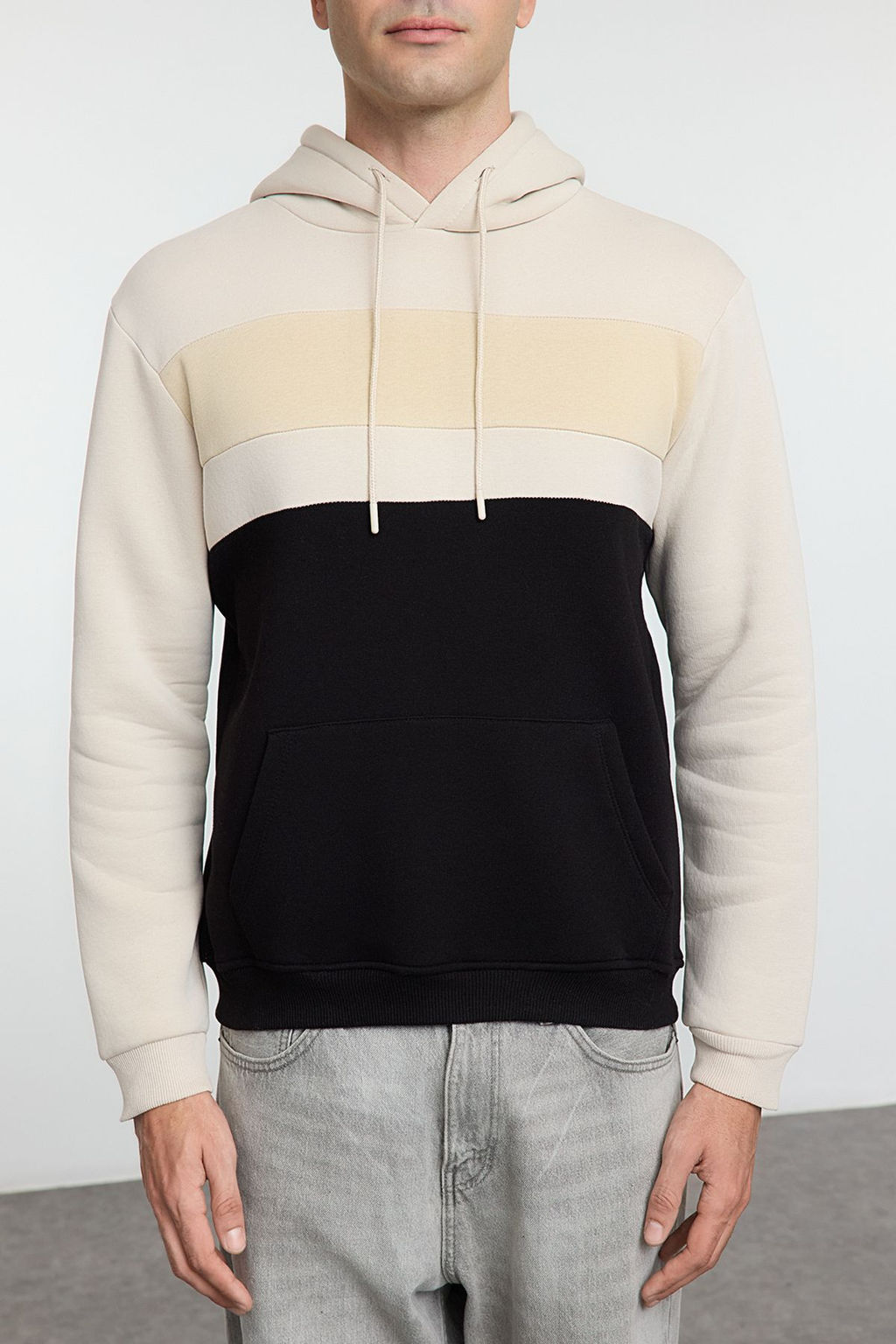 Kahverengi Oversize/Genis Kesim Renk Bloklu Ici Polarl? Kapusonlu Sweatshirt TMNAW25SW00017 - Trendyolmilla фото 3