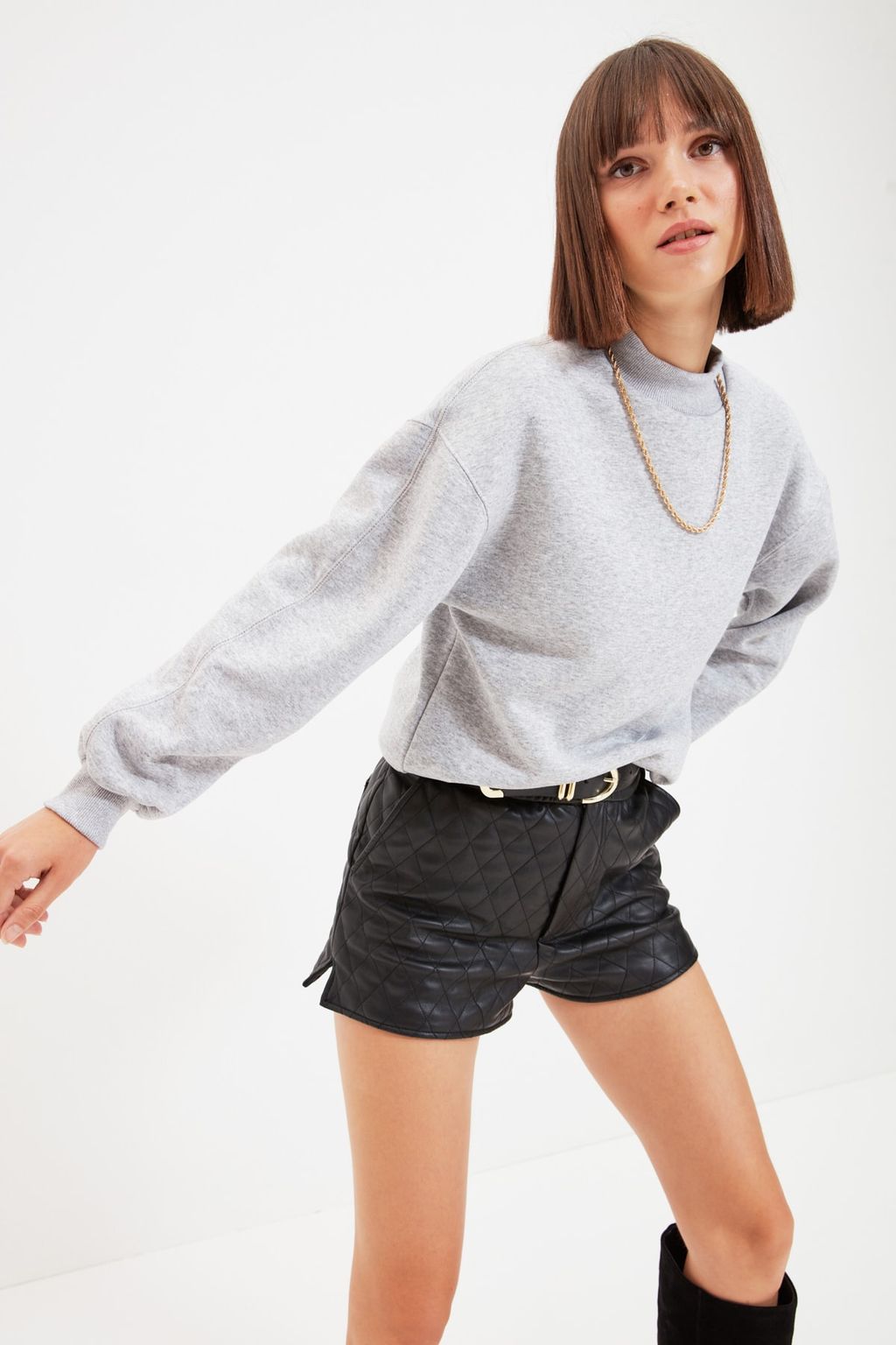 TRENDYOLMILLA Bordo Kal?n Ici Polarl? Yar?m Bal?kc? Yaka Relaxed/Rahat Kal?p Orme Sweatshirt TWOAW20SW0584  фото 6