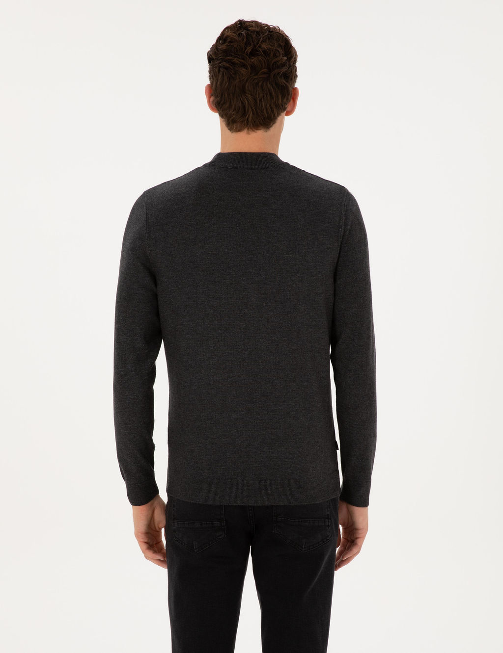 Antrasit Melanj Slim Fit _eyrek Yaka Triko Kazak - Pierre cardin фото 5