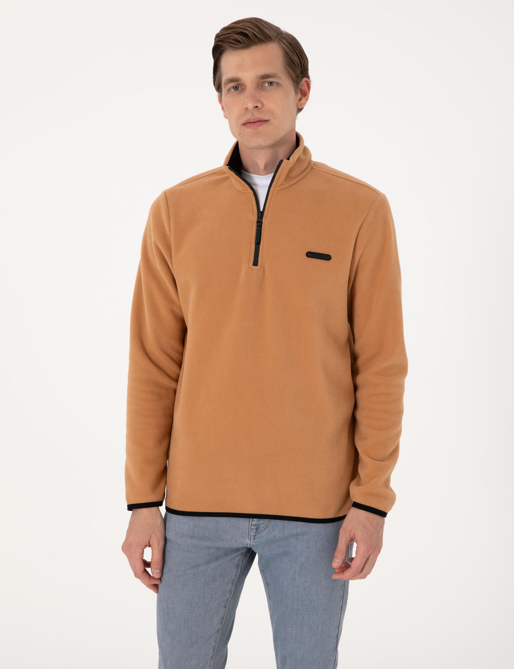 A__k Kahverengi Regular Fit Yar_m Fermuarl_ Polar Sweatshirt - Pierre cardin фото 3
